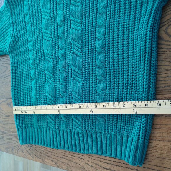 Vintage 80s Ellemmenno Sweater Teal Size M Cable Knit Mock Neck Acrylic - Picture 9 of 14